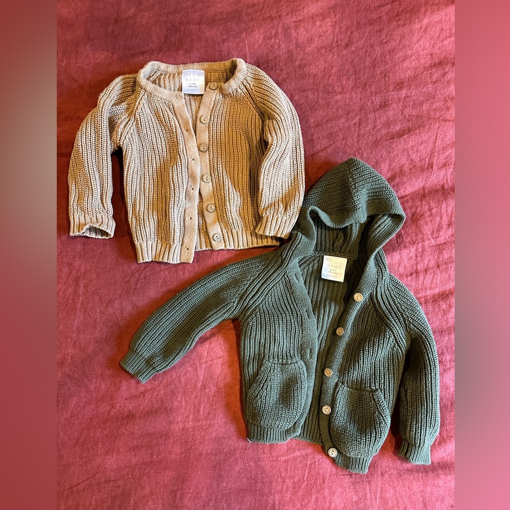 Mebie Baby Cardigan Set - Green and Tan